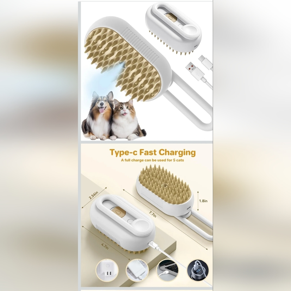 Pet Grooming Cat Dog Electric Steam Brush Deshedding Massage Comb Fast Charging